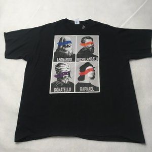 LEONARDO DONATELLO MICHELANGELO & RAPHAEL NINJA turtles artists TEE black parody